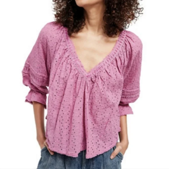 FREE People Darcy Eyelet Blouse Size XS - Picture 2 of 9